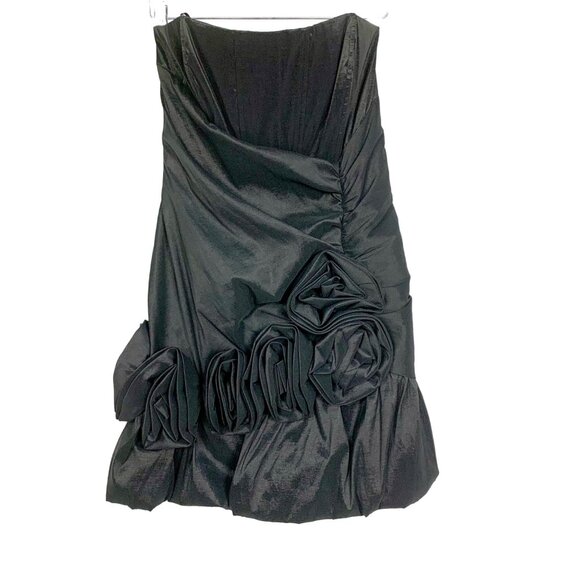 Masquerade Black Strapless 90s Y2K Cocktail Dress Hoco 14/15 Bubble Hem Rosettes - Picture 1 of 10